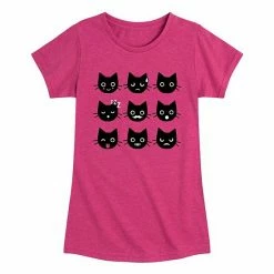 Licensed Character Girls 7-16 Fall Black Cat Emoji Graphic Tee Desert Pink