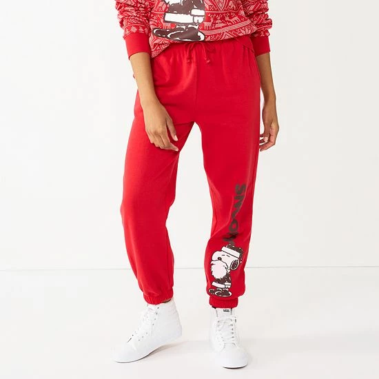Licensed Character Juniors' Peanuts Santa Snoopy Graphic Joggers 3 Licensed Character Juniors' Peanuts Santa Snoopy Graphic Joggers