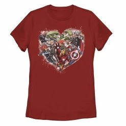 Licensed Character Juniors' Marvel Avengers Heart Group Shot Valentine Tee Red