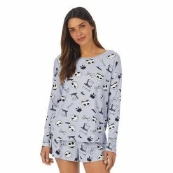 Licensed Character Women's The Nightmare Before Christmas Long Sleeve Pajama Top And Pajama Shorts Set Light Purple
