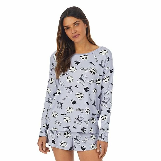 Licensed Character Women's The Nightmare Before Christmas Long Sleeve Pajama Top And Pajama Shorts Set Light Purple 3 Licensed Character Women's The Nightmare Before Christmas Long Sleeve Pajama Top And Pajama Shorts Set Light Purple