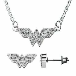 Licensed Character DC Comics Wonder Woman Cubic Zirconia Logo Pendant & Stud Earring Set