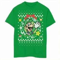 Licensed Character Boys 8-20 Nintendo Super Mario Luigi Classic Ugly Christmas Graphic Tee