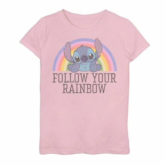 Licensed Character Disney's Lilo & Stitch Girls 7-16 Follow Your Rainbow Graphic Tee 3 Licensed Character Disney's Lilo & Stitch Girls 7-16 Follow Your Rainbow Graphic Tee