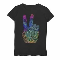 Licensed Character Girls 7-16 Rainbow Peace Sign Neon Henna Graphic Tee