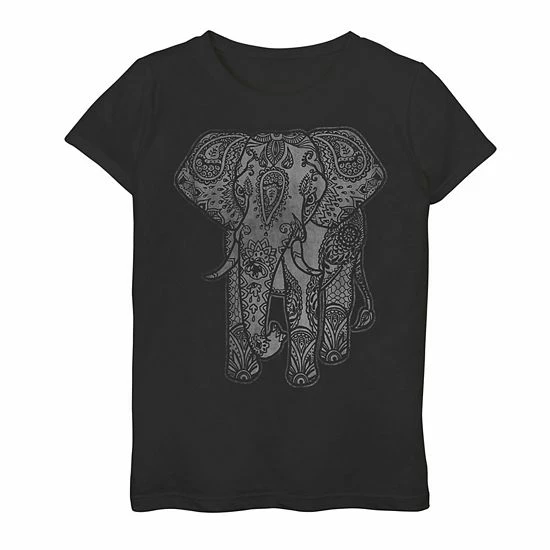 Licensed Character Girls 7-16 White Paisley Henna Ornate Elephant Graphic Tee 3 Licensed Character Girls 7-16 White Paisley Henna Ornate Elephant Graphic Tee