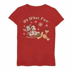 Licensed Character Girls 7-16 Disney Mickey Minnie & Pluto "Oh What Fun" Graphic Tee
