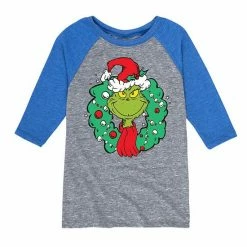 Licensed Character Boys 8-20 Dr. Seuss How The Grinch Stole Christmas Wreath Raglan Graphic Tee Red Gray -Licensed Character Shop unnamed file 7288