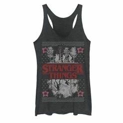 Licensed Character Juniors' Netflix Stranger Things Ugly Christmas Sweater Style Graphic Tank Black Heather
