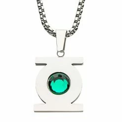 Licensed Character DC Comics Green Lantern Stainless Steel Green Cubic Zirconia Pendant Necklace