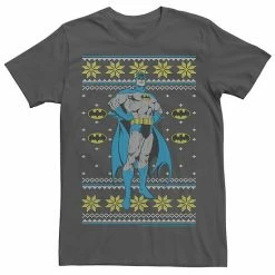 Licensed Character Men's DC Comics Batman Power Stance Christmas Sweater Style Tee Royal Heather