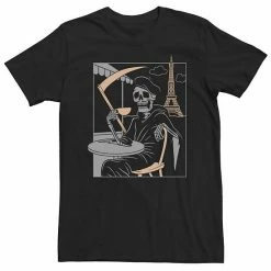Licensed Character Men's Grim Reaper Coffee Break In Paris Poster Graphic Tee Black -Licensed Character Shop unnamed file 7576