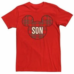 Licensed Character Men's Disney Mickey And Friends Christmas Plaid Mickey Son Tee Red