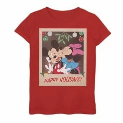 Licensed Character Girls 7-16 Disney Mickey & Minnie Mouse "Happy Holidays" Portrait Tee
