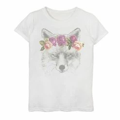 Licensed Character Girls 7-16 Pretty Fox Floral Anilmal Portrait Graphic Tee