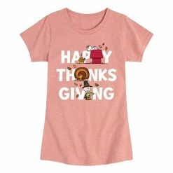 Licensed Character Girls 7-16 Peanuts Happy Thanksgiving Graphic Tee Pink