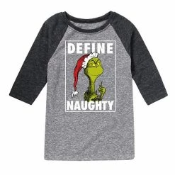 Licensed Character Boys 8-20 Dr. Seuss The Grinch Naughty Raglan Graphic Tee Gray