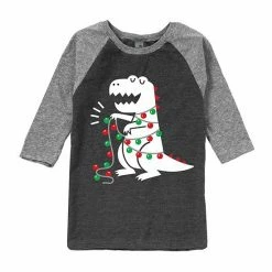 Licensed Character Boys 8-20 Christmas Lights Dino Raglan Graphic Tee Grey -Licensed Character Shop unnamed file 7946