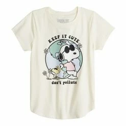 Licensed Character Girls 7-16 Snoopy "Keep It Cute, Don't Pollute" Joe Cool Earth Day Graphic Tee