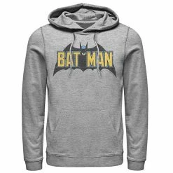 Licensed Character Men's DC Comics Batman Distressed Vintage Text Logo Hoodie Athletic Heather