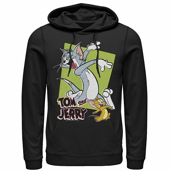 Licensed Character Mens Tom And Jerry Retro Style Green Box Portrait Hoodie 3 Licensed Character Mens Tom And Jerry Retro Style Green Box Portrait Hoodie