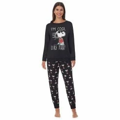 Licensed Character Women's Snoopy Long Sleeve Pajama Top & Banded Bottom Pajama Pants Set
