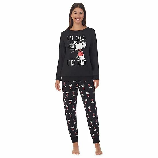 Licensed Character Women's Snoopy Long Sleeve Pajama Top & Banded Bottom Pajama Pants Set 3 Licensed Character Women's Snoopy Long Sleeve Pajama Top & Banded Bottom Pajama Pants Set