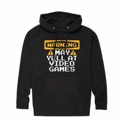 Licensed Character Men's "Warning May Yell At Video Games" Hoodie Black -Licensed Character Shop unnamed file 8514