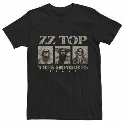 Licensed Character Men's ZZ Top Tres Hombres Distressed Portrait Panels Tee Black