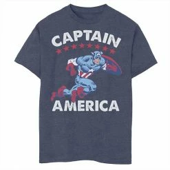 Licensed Character Boys 8-20 Marvel Captain America Patriotic Retro Comic Tee Navy