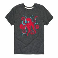 Licensed Character Boy 8-20 Octopus Headphones Graphic Tee Grey