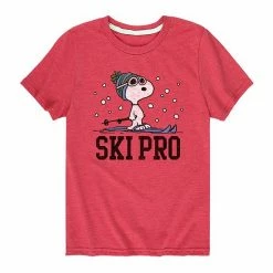 Licensed Character Boys 8-20 Peanuts Snoopy Ski Pro Tee Gray