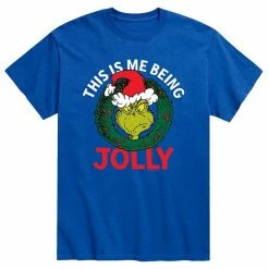 Licensed Character Men's Dr. Seuss The Grinch "This Is Me Being Jolly" Tee Blue