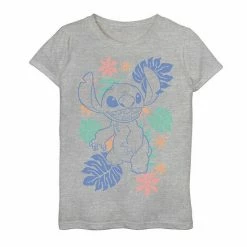 Licensed Character Disney's Lilo & Stitch Girls 7-16 Hawaiian Plants Stitch Outline Sketch Graphic Tee