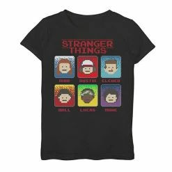 Licensed Character Girls 7-16 Netflix Stranger Things Group Shot 8-Bit Box Up Graphic Tee